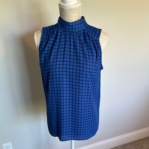 Ann Taylor Blue Plaid Buttoned Top